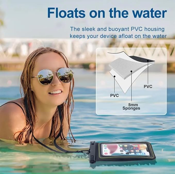 Waterproof Floating Phone Pouch, IPX8, Up to 6.8 in, Compatible with iPhone 15 Pro Max, Samsung S24, Universal Grey