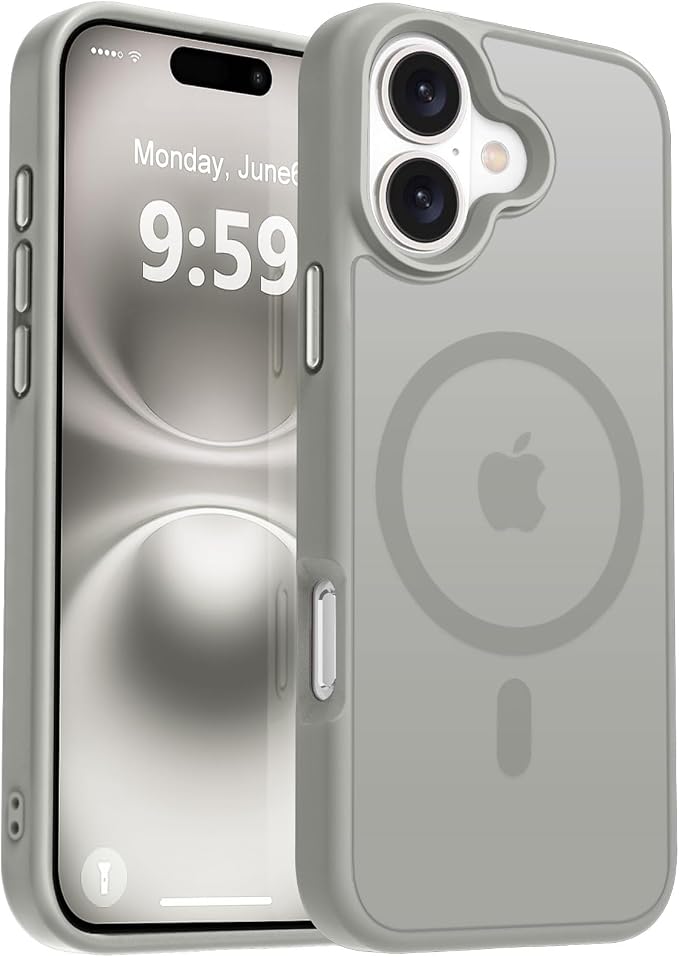 MOCCA Strong Magnetic for iPhone 16 Case, [Compatible with Magsafe][16FT Mil-Grade Drop Protection] Slim Thin Translucent Matte Protective Cover Case for iPhone 16 Phone Case 6.1", Titanium Gray
