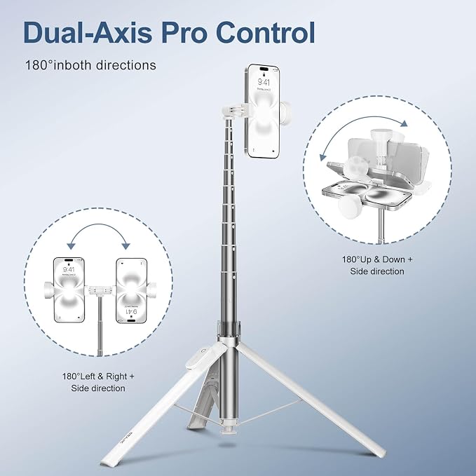 66" Automatic Phone Tripod Stand with Remote, Cell Phone Tripod for iPhone Video Recording & Live Streaming, Adjustable Selfie Stick Tripod for Content Creators, Vloggers,White
