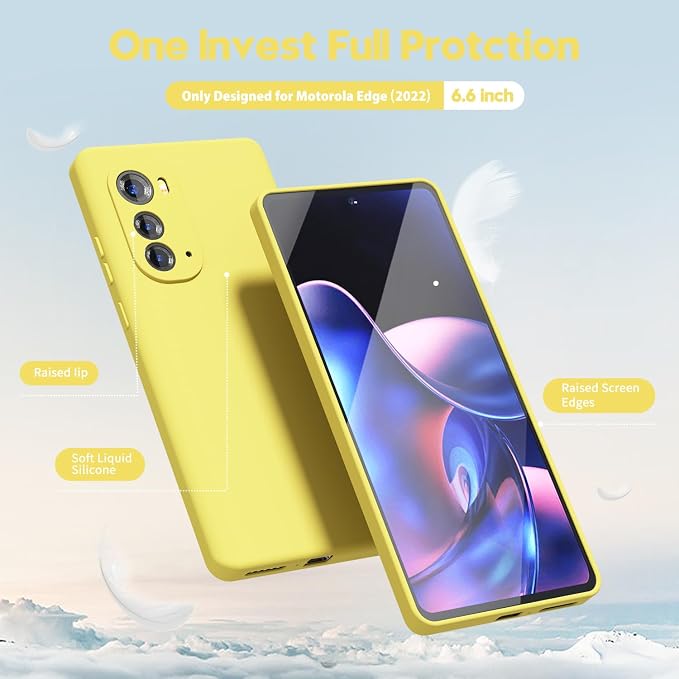 oakxco for Motorola Edge 2022 Phone Case Liquid Silicone Grip, Fluorescent Bright Solid Color, Cute Thin Slim Soft Rubber TPU Plain Smooth Gel Matte Protective Cover for Women Girl, Lime Neon Yellow