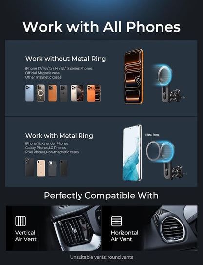 LISEN for MagSafe Car Mount, 2026 Magnetic Phone Holders for Car Air Vent Phone Mount [Ultra-Magnetic] Hands Free Cell Phone Holder Car Accessories Gifts for Men Women fit iPhone 17 16 15 14 13 12 Pro
