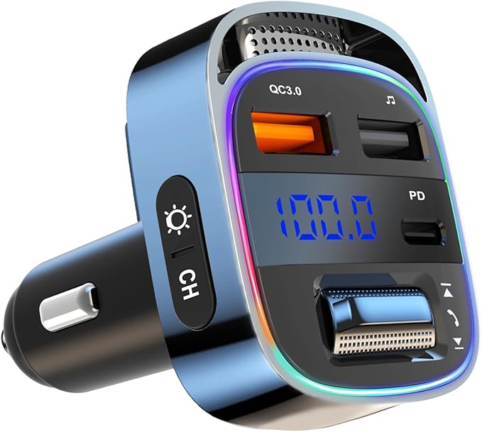 LIHAN Bluetooth 5.4 Car Adapter for Older Cars, 54W PD Fast Charging FM Transmitter, Handsfree Call, Crystal Clear GPS & Music Receiver, Supports USB Drive .wav .flac, Compatible with iPhone & Trucks