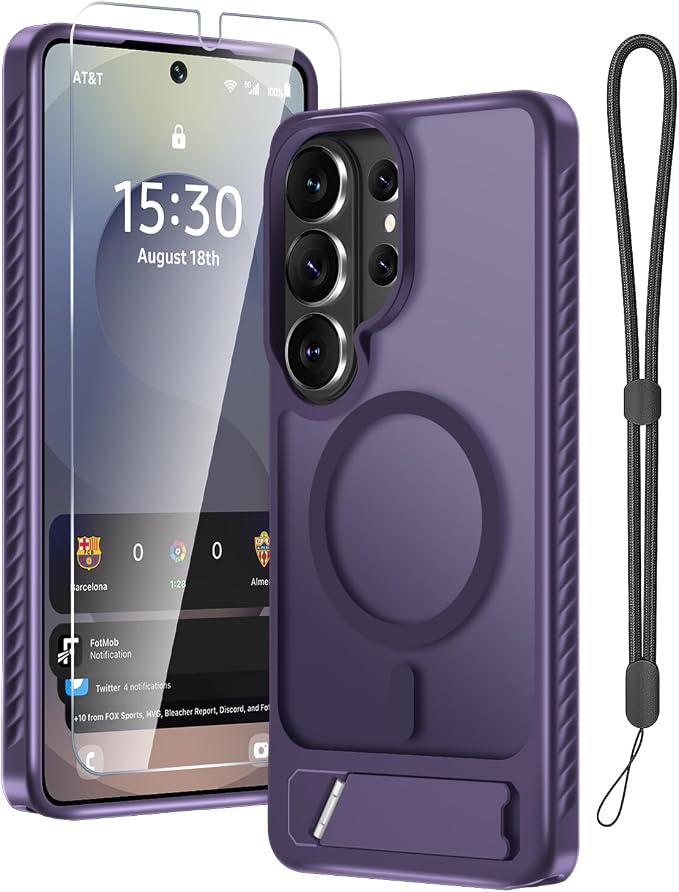 RMOCR for Samsung Galaxy S26 Ultra Case with Screen Protector+Lanyard Wrist Strap,Magnetic Translucent Matte Rugged Slim Phone Cover Built in Invisible Kickstand [Fit for MagSafe],2026 Purple