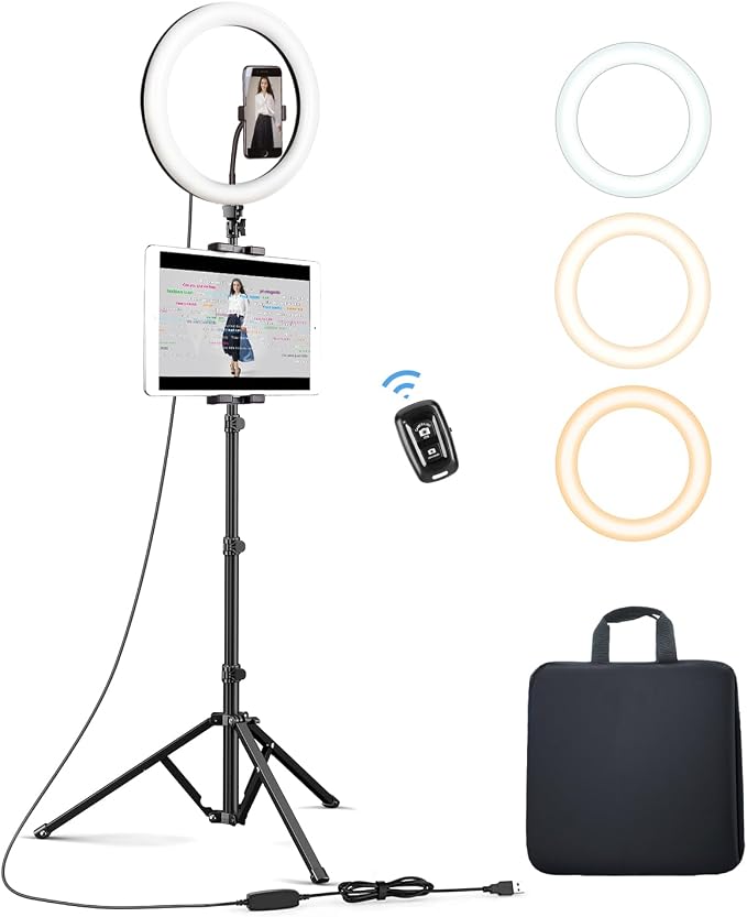 Elitehood 12’’ Ring Light with Tripod Stand (72’’ Tall) & iPad/Phone Holder, Dimmable Selfie Circle LED Lights Ringlight for Video Recording, Conference, Makeup, Laptop, Computer, Webcam, YouTube