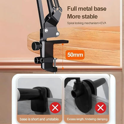 2 in 1 Gooseneck Phone Holder for Bed - Ultra Sturdy Cell Phone Stand for Desk Kindle Holder for Bed Flexible Arm Clamp Tablet Mount Stand fits iPhone iPad Switch Kindle Device Black