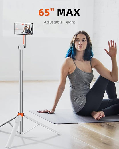 TODI 65" Magnetic Tripod for iPhone with Remote, Selfie Stick for iPhone Magsafe, Cell Phone Tripod Stand for Recording, Travel Tripod Compatible with 16/15/14/13/12 Series (White)