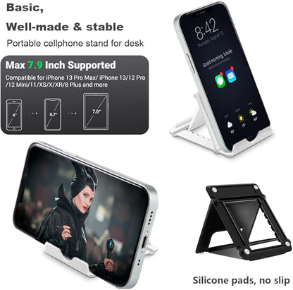 2 Pack Portable Cell Phone Stand Holder for Desk, Foldable Pocket-Sized Mount, Universal Adjustable Desktop Mobile Phone Kickstand Compatible with iPhone IPads Kindle Android Black & White