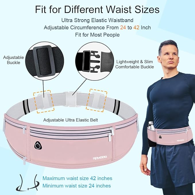 Hydration Running Belt for Women Men，Fanny Pack with Water Bottle Holder，Large Capacity Running Phone Holder for iPhone 17 16 Pro Max Samsung，Slim Reflective Waist Belt for Hiking Outdoor（Pink）