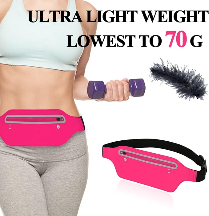Fanny Packs for Women,Waterproof Fanny Pack for Men,Adjustable Running Belt Waist Pack Slim Expandable Pocket Belt,iPhone Running Holder Cell Phone Elastic Waist Pouch Bag for Galaxy Pink