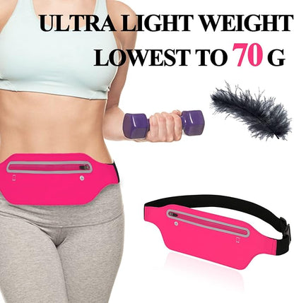 Fanny Packs for Women,Waterproof Fanny Pack for Men,Adjustable Running Belt Waist Pack Slim Expandable Pocket Belt,iPhone Running Holder Cell Phone Elastic Waist Pouch Bag for Galaxy Pink