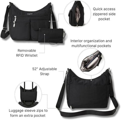 Baggallini womens Everywhere Bagg Crossbody Women 11x9 Lightweight Nylon Hobo Water-resistant Travel Bag W/Rfid