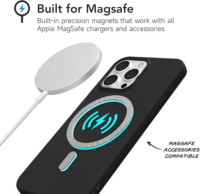 for iPhone 14 Pro Max Case Silicone Compatible with Magsafe Case, Ultra Slim Thin Magnetic Phone Cases Mag Safe, Cute Soft Rubber Gel TPU Matte Plain Wireless Charging Cover for Women, Black
