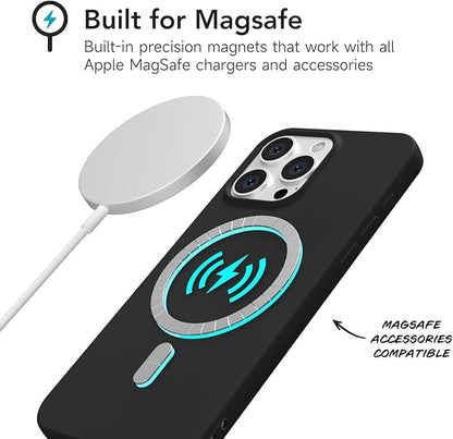 for iPhone 14 Pro Max Case Silicone Compatible with Magsafe Case, Ultra Slim Thin Magnetic Phone Cases Mag Safe, Cute Soft Rubber Gel TPU Matte Plain Wireless Charging Cover for Women, Black