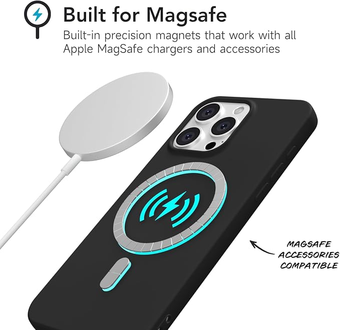 for iPhone 14 Pro Case Silicone Compatible with Magsafe Case, Ultra Slim Thin Magnetic Phone Cases Mag Safe, Cute Soft Rubber Gel TPU Matte Plain Wireless Charging Cover for Women, Black