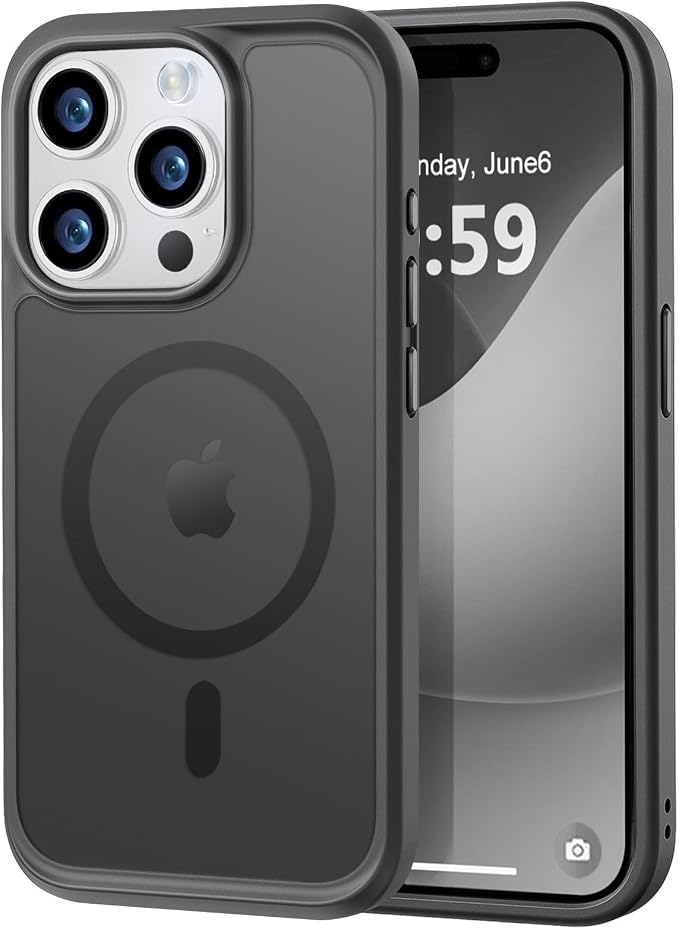 MOCCA Strong Magnetic for iPhone 15 Pro Case, [Compatible with Magsafe][13FT Military Drop Protection] Slim Translucent Matte Shockproof Case for iPhone 15 Pro Phone Case 6.1'', Titanium Black