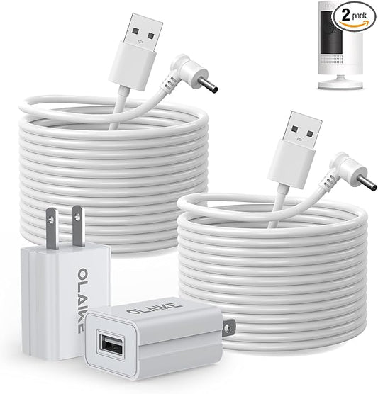 OLAIKE (2 Pack 8m/26ft Charge Cable for Ring Stick Up Cam Battery/Plug-in & Ring Spotlight Cam Battery, Weatherproof Power Adapter Keep Charge Your Camera (No Camera), White