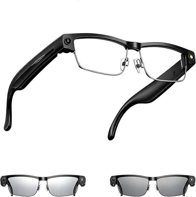 AI Smart Glasses with Camera, 8MP HD Video Recording, Real-Time Translation, Voice Assistant, camera glasses,ai glasses,Open-Ear Audio, Metal Frame, Auto Color-Changing Lenses for Travel & Vlogging