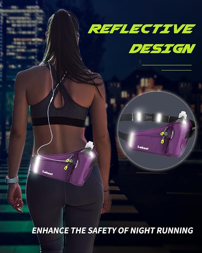 Running Belt, Waterproof Hydration Belt with Water Bottle Holder Hiking Walking Waist Pack Reflective Adjustable Fanny Pack Compatible for Phone Waistband Outdoor