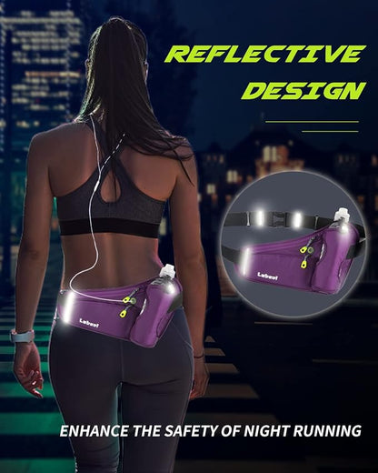 Running Belt, Waterproof Hydration Belt with Water Bottle Holder Hiking Walking Waist Pack Reflective Adjustable Fanny Pack Compatible for Phone Waistband Outdoor