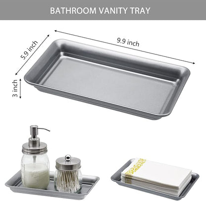 SheeChung 8PCS Bathroom Accessories Set Complete - Soap Dispenser, Mason Jar Toothbrush Holder, 2pcs Qtip Holders, Flower Vase, Soap Holder, Vanity Tray, Toilet Paper Storage-Brushed Nickel