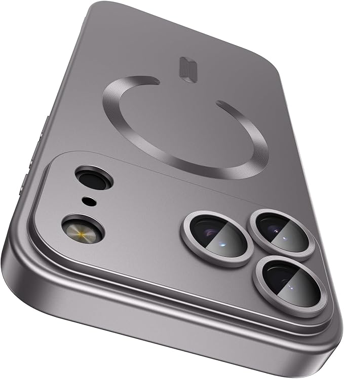 Magnetic for iPhone 17 Pro Case [Compatible with MagSafe][Built-in Camera Lens Protector] Slim Thin Soft Silicone Bumper Shockproof Metallic Luster Phone Case (Gray)