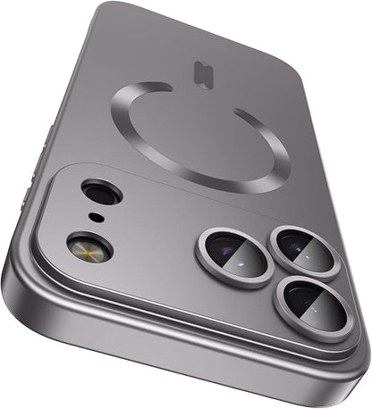 Magnetic for iPhone 17 Pro Case [Compatible with MagSafe][Built-in Camera Lens Protector] Slim Thin Soft Silicone Bumper Shockproof Metallic Luster Phone Case (Gray)