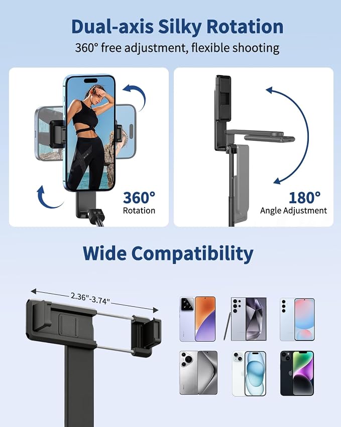 yAyusi New Ultra Mini Selfie Stick for iPhone, Extendable Aluminum Portable Selfie Stick with Remote, Compact Phone Selfie Sticks Compatible with 4-7" Phones for Vlog/Video Record/Live Stream (Black)
