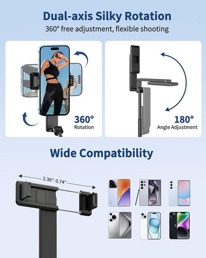 yAyusi New Ultra Mini Selfie Stick for iPhone, Extendable Aluminum Portable Selfie Stick with Remote, Compact Phone Selfie Sticks Compatible with 4-7" Phones for Vlog/Video Record/Live Stream (Black)