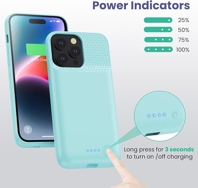 Feob Battery Case for iPhone 14 Pro Max,[2026 Upgraded] 8600mAh Ultra-Slim Portable Extended Charger Case Cover for iPhone 13 Pro Max Charging Case (6.7 Inch)-Green