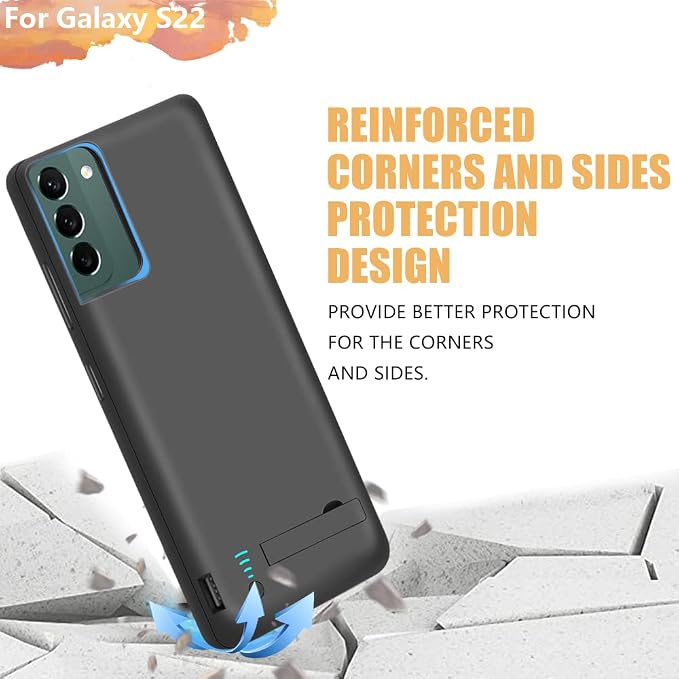 Sitong Upgraded Battery Case for Samsung Galaxy S22, 4800mAh Rechargeable Extended Battery Charging Charger Case, Add 100% Extra Juice (6.1 Inches) Black
