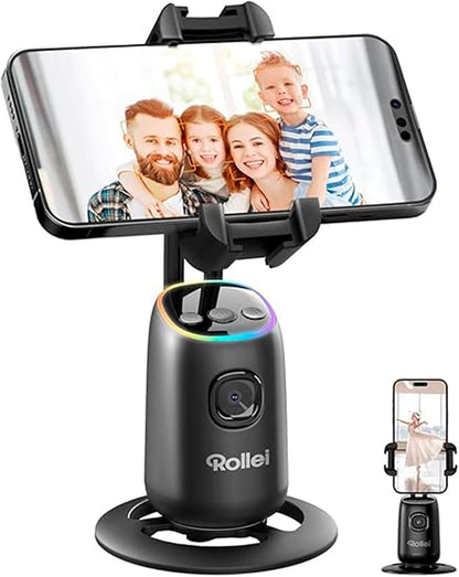 Rollei Auto Face Tracking Tripod, Desktop Smartphone Gimbal Stabilizer Phone Holder with AI Track for iPhone/Android Stand for Filming Streaming Tiktok Video Vlog