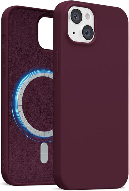 for iPhone 15 Case Silicone Compatible with Magsafe Case, Ultra Slim Thin Magnetic Phone Cases Mag Safe, Cute Soft Rubber Gel TPU Matte Plain Wireless Charging Cover for Women, Burgundy Maroon