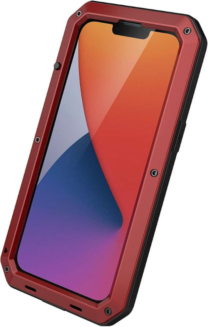 Marrkey for iPhone 14 Case, 360 Full Body Protective Cover Heavy Duty Shockproof Tough Armour Aluminum Alloy Metal Case with Silicone Built-in Screen Protector for Apple iPhone 14 6.1 Inch - Red