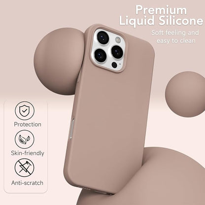 for iPhone 16 Pro Case Silicone Compatible with Magsafe Case, Ultra Slim Thin Magnetic Phone Cases Mag Safe, Cute Soft Rubber Gel TPU Matte Plain Wireless Charging Cover for Women, Brown