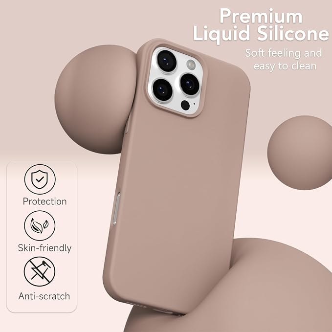 for iPhone 16 Pro Max Case Silicone Compatible with Magsafe Case, Ultra Slim Thin Magnetic Phone Cases Mag Safe, Cute Soft Rubber Gel TPU Matte Plain Wireless Charging Cover for Women, Brown