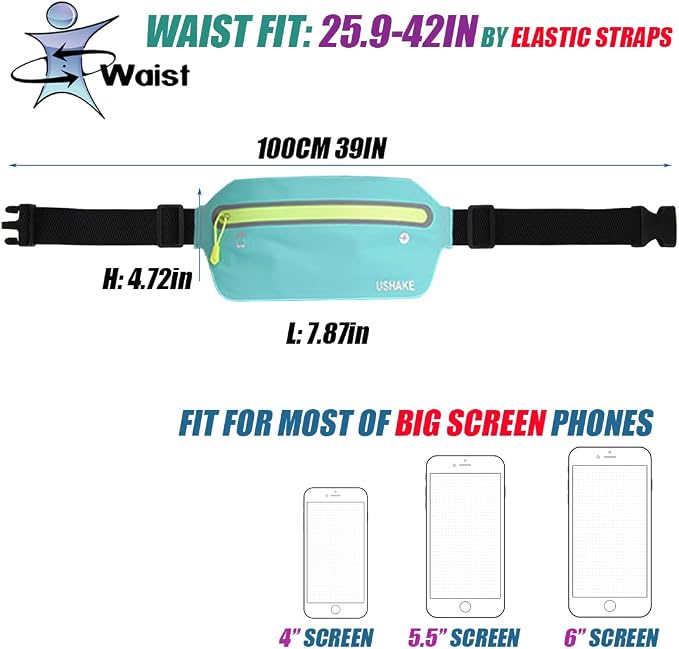 USHAKE Slim Running Belt, Ultra Light Bounce Free Waist Pouch Fitness Workout Belt Sport Waist Pack Exercise Waist Bag for Apple iPhone Samsung in Running Gym Marathon Cycling