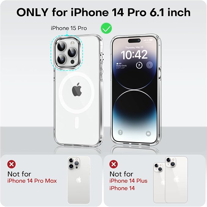 MOCCA Strong Magnetic for iPhone 14 Pro Case Clear, [Non-Yellowing][Compatible with Magsafe][Military Drop Protection] Slim Shockproof Protective Phone Case for iPhone 14 Pro Phone Case 6.1",Clear