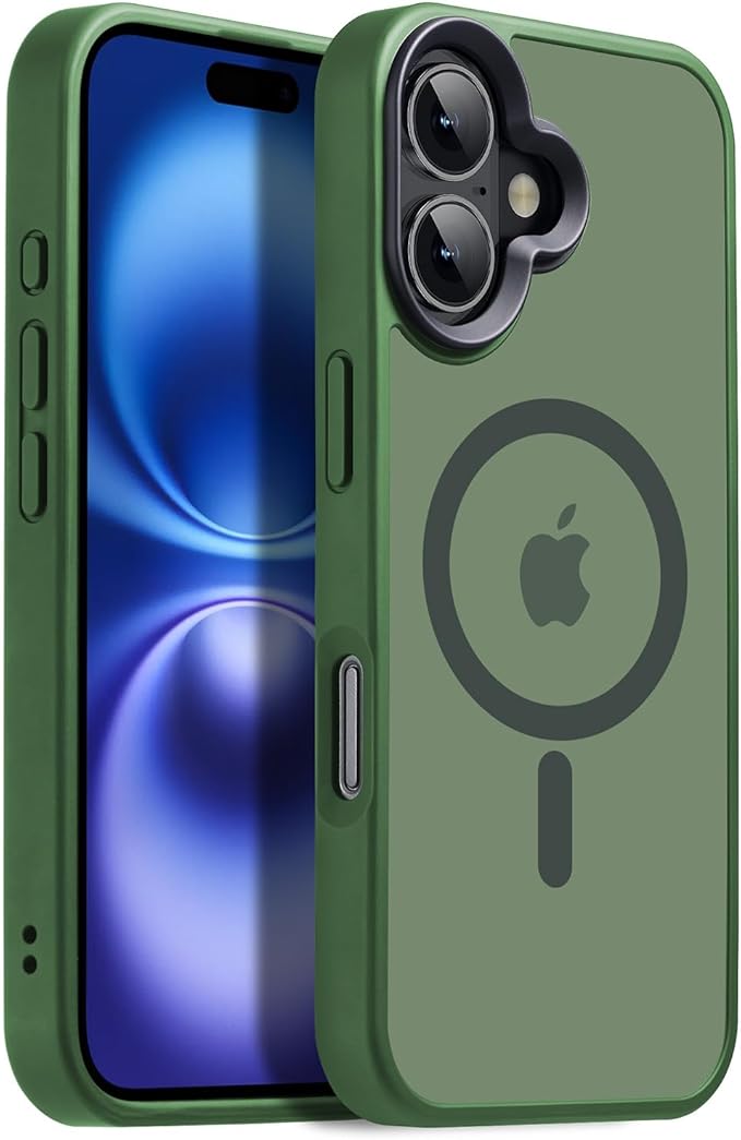 Powerful Magnetic Case for iPhone 16 Case [5X-Grade Drop Tested & Compatible with MagSafe] Translucent Anti-Fingerprint Shockproof Protective Cover 6.1 Inch, Alpine Green