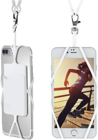 Gear Beast Cell Phone Lanyard - Universal Neck Phone Holder w/Card Pocket and Silicone Neck Strap - Compatible with Most Smartphones, White
