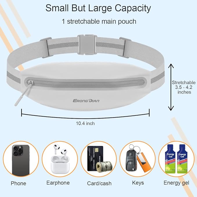Fanny Pack for Men, Running Belts Waist Pack for Women, Water Resistant Runners Belt Bag, Bounce Free Waist Belt for iPhone Samsung Card Key, Phone Holder for Running Jogging Workout - Grey