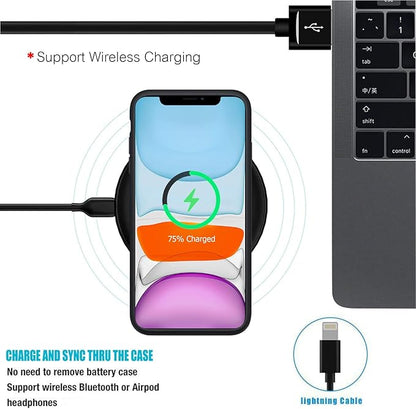 Battery Case for iPhone 11, 10000mAh High Capacity Portable Charger Case Rechargeable Smart Battery Pack Charging Case with Wireless Charging Support Carplay Compatible for iPhone 11 (6.1 inch)-Black