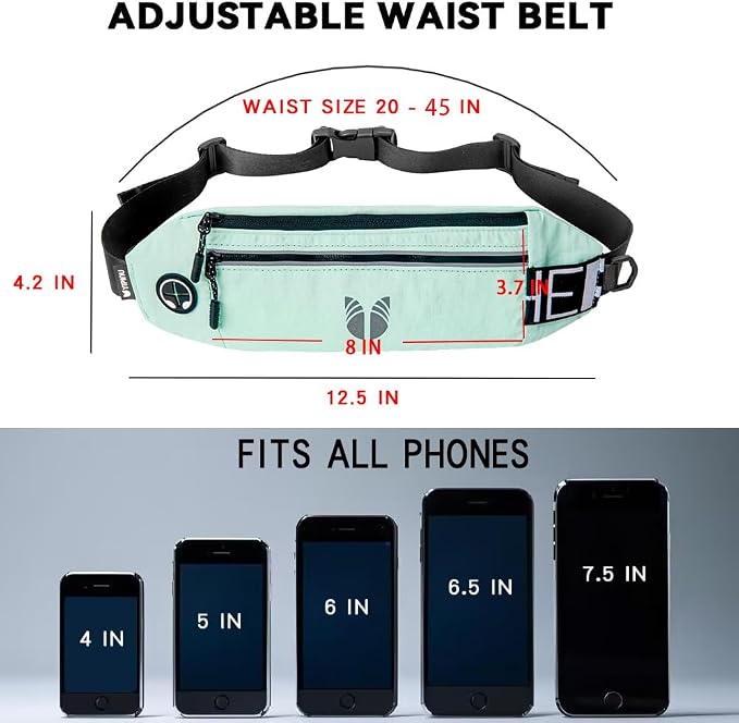 Slim Running Belt Fanny Pack for Women Men, phone holder for running Pouch, Waist belt for Workout, Marathon Jogging Running Gear Accessories [Fits ALL Phones] ﻿ (GREEN)