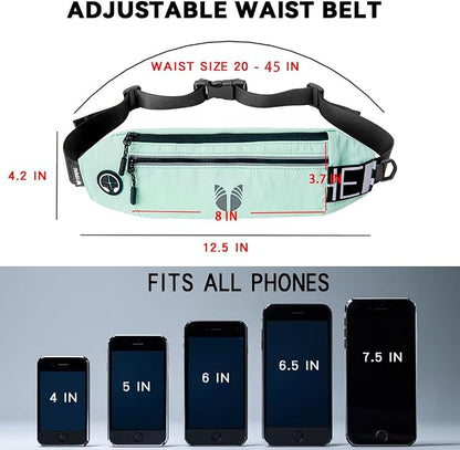 Slim Running Belt Fanny Pack for Women Men, phone holder for running Pouch, Waist belt for Workout, Marathon Jogging Running Gear Accessories [Fits ALL Phones] ﻿ (GREEN)