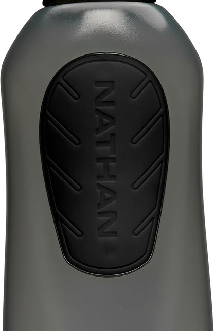 Nathan SpeedDraw 2 Insulated Handheld Running Water Bottle Flask 18oz – Double-Wall Insulation, Ergonomic Grip, Blast Valve Cap, Phone & Key Storage Pockets, Reflective Design