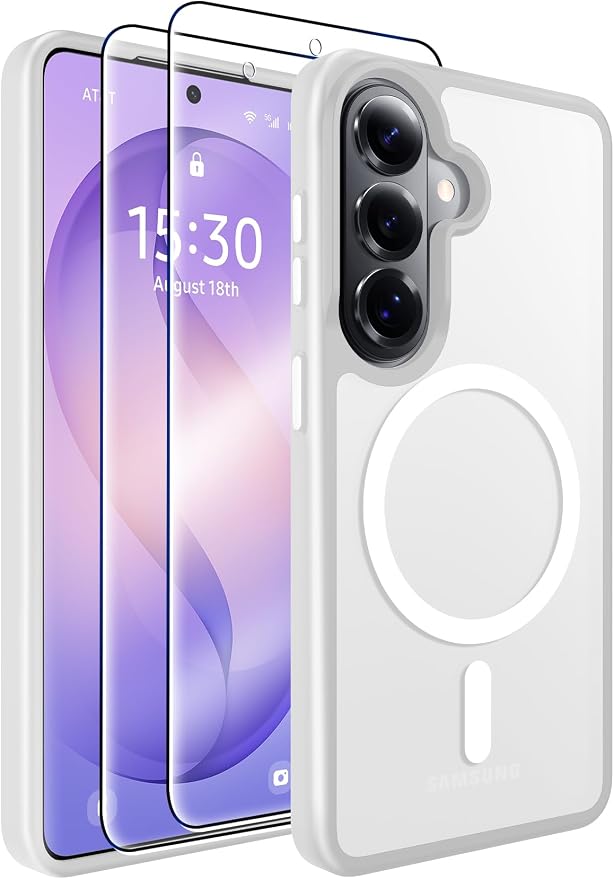 MOZOTER for Samsung Galaxy S26 Plus Case with Magnetic,[Compatible with MagSafe][12Ft Military Dropproof][2*Screen Protector] Translucent Anti-Slip Back Slim Shockproof Case for S26 Plus-Clear