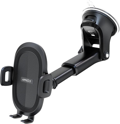 APPS2Car Suction Cup Phone Holder Windshield/Dashboard/Window, Suction Cup Car Phone Mount with Strong Sticky Gel Pad, Compatible with iPhone, Samsung & All Cellphones, Matte Black