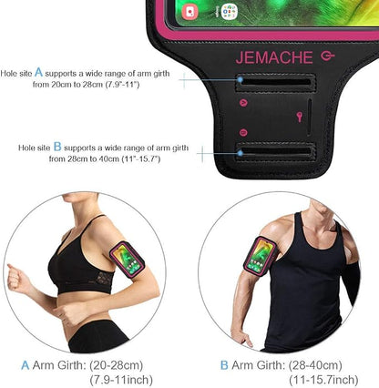 Galaxy A56 A55 A54 Armband, JEMACHE Water Resistant Gym Running Workouts Arm Band for Samsung Galaxy A52 A53 A54 A55 A56 with Key Holder (Rosy)