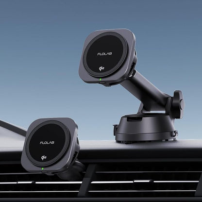 FLOLAB Qi2 15W Wireless Car Charger for iPhone 16/15/14/13/12, Magnetic Vent/Foldable Dashboard/Windshell Mount Car Phone Holder, Fast Charging with Cooling