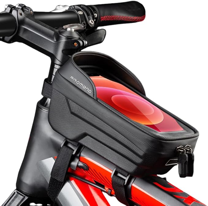 Waterproof Bike Frame Bag - MTB/Road Bike Top Tube Phone Holder for Phones Under 6.5", Universal Bicycle Phone Pouch with Rain Cover & Shockproof Design, Commuter Cycling Accessories