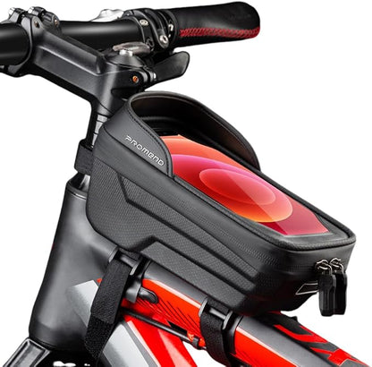 Waterproof Bike Frame Bag - MTB/Road Bike Top Tube Phone Holder for Phones Under 6.5", Universal Bicycle Phone Pouch with Rain Cover & Shockproof Design, Commuter Cycling Accessories